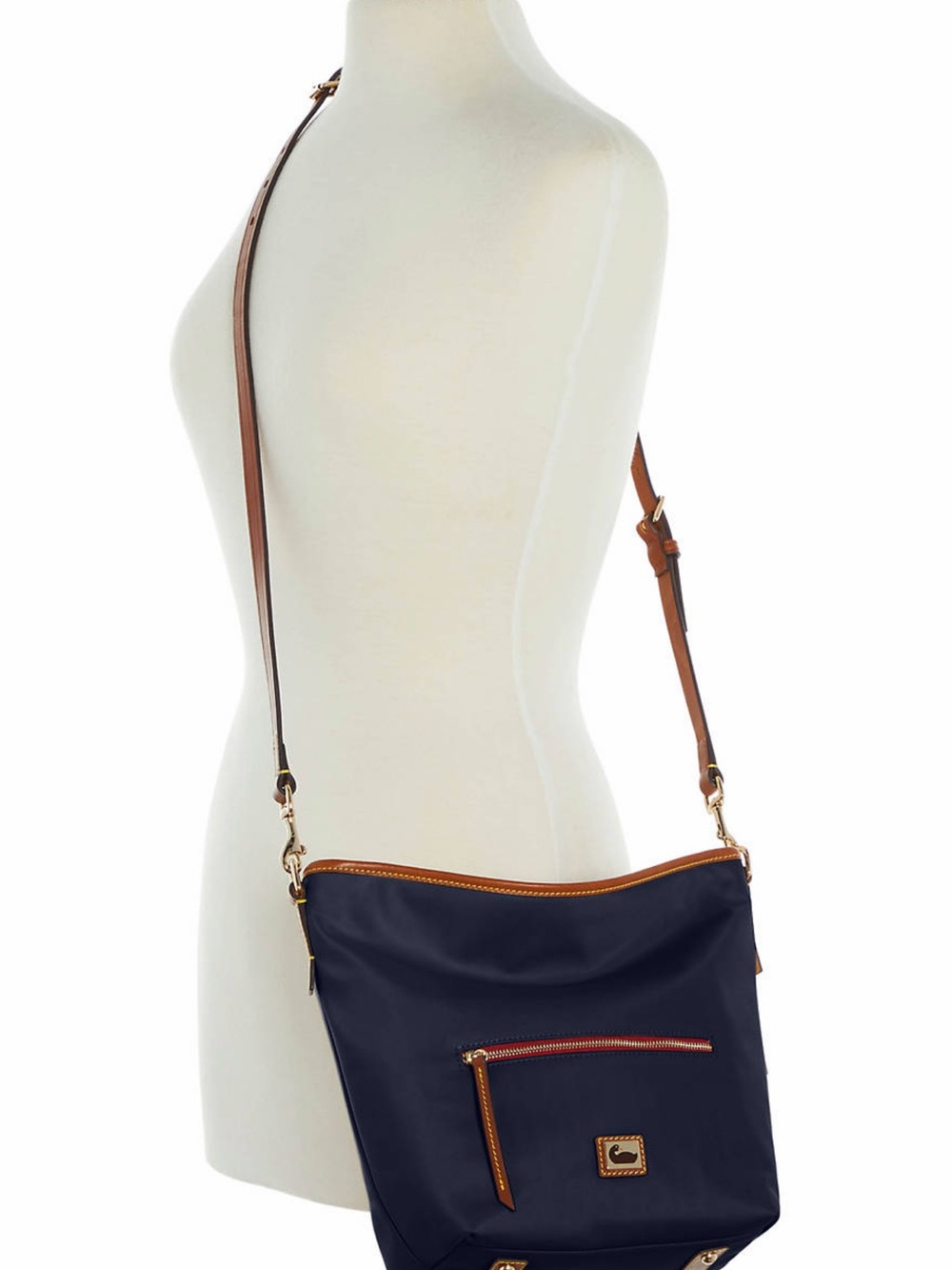 Dooney & Bourke Navy Nylon Crossbody with Brown Leather Trim - Picture 5 of 14